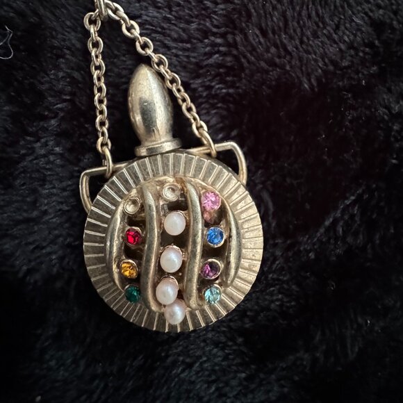 Antique Mini Perfume Bottles Jewelry Rhinestones, Rose Guilloche Enamel - Picture 6 of 12